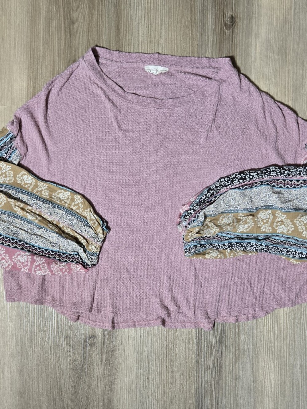 Pink Top with Patterned Sleeve Panels